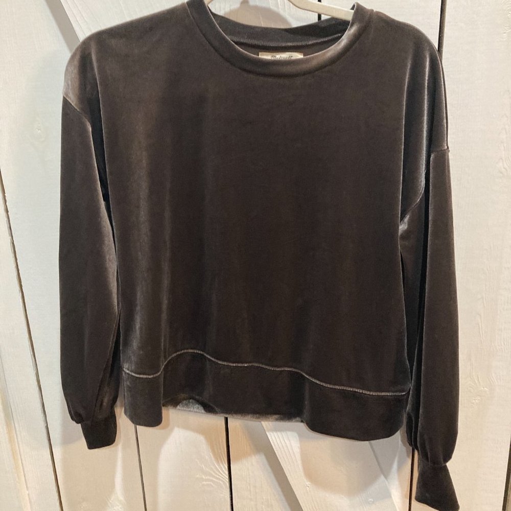 Madewell Velvet Balloon-Sleeve Sweatshirt taupe brown xs - Picture 2 of 5